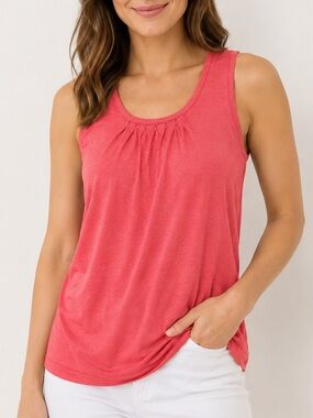 Conrad C Collection Petite Pleated Front Tank Top Coral Pink XSP